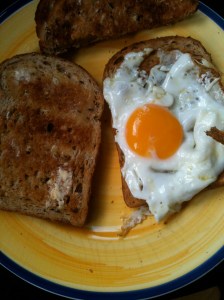 Not my usual lunch - fried egg on toast